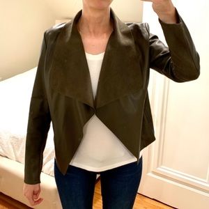 Faux Leather + Suede Olive Jacket | Lightweight Moto Style | Size Small